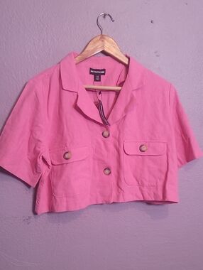 PrettyLittleThing Bubblegum Pink Cropped Button Jacket